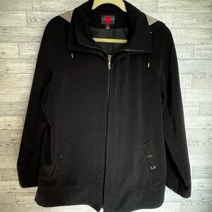 Gallery Womens‎ Medium Jacket Mock Neck Softshell Hooded Black Full Zip Lined